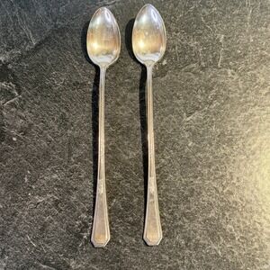 1923 Wm Rogers & Son AA MAYFAIR 7.5" Ice Tea Spoons Int'l Silver Art Deco 2 Pc